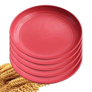lot 4162 image: YuanQ 5Pcs Dinner Plates Wheats Straw Plates Set Unbreakable Reusable,Lightweight,Smooth Edge Plate Dishwasher & Microwave Safe (Red,10 inch)