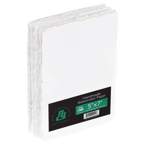 lot 4173 image: New York Central Handmade Watercolor Paper - 300lb, 5X7 - 1 Pack of 5 Sheets, Acid-Free 100% Cotton Rag, Cold Press, 4 Deckled Edges, Minimally Sized, Mixed Media Paper for Charcoal & Pastels