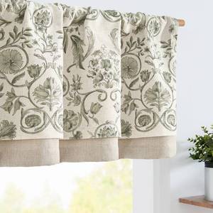 lot 4181 image: jinchan Linen Valance Kitchen Curtain Pack of 2 Double Layer 18 Inch for Living Room Bedroom Window Treatment Light Filtering Vintage Farmhouse Cottagecore Rod Pocket 2 Panels Green on Beige