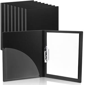 lot 5392 image: Teling 8 Pack Punchless Clamp Binder Folder Ringless Binder with Metal Clip and Poly Covers Flex Colored Swing Clamp for Work School Documents, 9.7 x 11.5 Inch(Black)