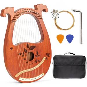 lot 5402 image: INKNOTE Lyre Harp Mahogany with Tuning Wrench and 16 Pcs Metal Spare String Set Manual Picks Black Gig Bag for Instrument Kids Adult Professional Beginner Music Lovers Gift
