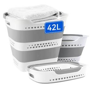 lot 5407 image: 42L Medium Collapsible Plastic Laundry Basket with Handles, Foldable Laundry Basket Hamper, Pop Up Storage Container Organizer for Washing Storage (Gery, 17 Inch  13 Inch  15 Inch)