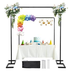 lot 5408 image: Square Backdrop Stand, 8.2FT Black Wedding Arch, Heavy Duty Balloon Arch Stand, Over The Table Rod Stand with Clamps, Adjustable Photo Booth Background, Backdrop Frame for Valentines Day Party