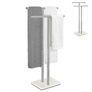 lot 9805 image: VERSSURE Standing Towel Rack with Marble Base, 2-Tier Free Standing Towel Racks for Bathroom, 40 Height Floor Towel Stand Holder for Bathroom, White
