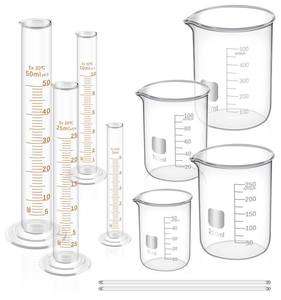 lot 9826 image: FOUR ES SCIENTIFIC Glass Beaker Set 50100250500 ml, Glass Graduated Cylinder 5102550 ml, 2 Stirring Rods