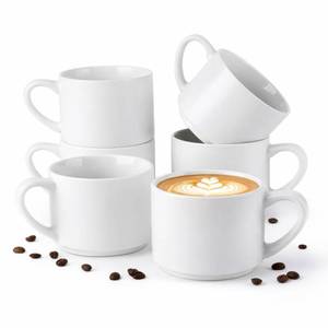 lot 11201 image: GBhome 14 OZ Coffee Mugs Set of 6, Stackable Ceramic Mugs for Men, Women, Modern Coffee Mugs With Stable Base for Latte, Tea, Cappuccino. Dishwasher & Microwave Safe, Matte White