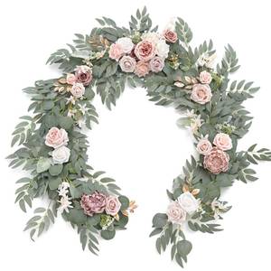 lot 11207 image: Lings moment Flower Garland - 6FT Eucalyptus & Rose - Pink Sweetheart Table Decor for Wedding Reception, Artificial Floral Garland for Mantle, Thanksgiving, Christmas Decoration, Dusty Rose