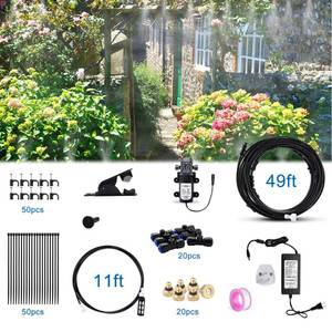 lot 11217 image: Mornajina Outdoor Misting Cooling System with Pump Kit, 49.2FT(15M) Misting Line with Filter, 20 Brass Mist Nozzles, 1 Brass Adapter (34), 12V DC 60W 5LMin, Self Priming Sprayer Water Pump