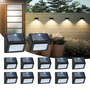 lot 11222 image: Bright Solar Fence Lights, 12 Pack Outdoor Step Lights, IP65 Waterproof, 3000K Warm-White, Dusk to Dawn Outdoor Lighting with 6 LED for Wall, Garage, Patio, Exterior, Porch (Used)