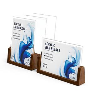 lot 11231 image: Walnut Wood U-Base 5x7Sign Holder Set �� Premium U-Shaped Tabletop Display Stand with Clear Acrylic Panels,4Pack (3 Vertical  1 Horizontal)57inches �� Ideal for Photo, Menu, QR Code, Caf�, Home D�cor