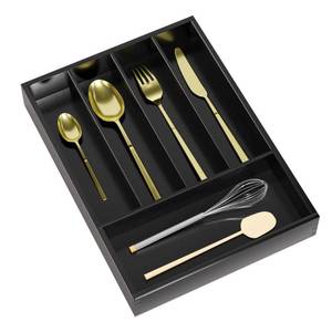 lot 11239 image: Silverware Drawer Organizer Cutlery Tray - Bamboo Black Small Kitchen Gadgets Holder&Flatware Storage 14D  10-14W  2H