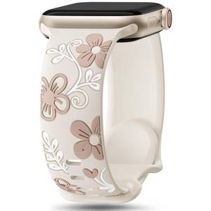 lot 12269 image: Witzon Floral Band Compatible with Apple Watch Bands For Women 41mm 40mm 38mm 42mm 44mm 45mm 46mm 49mm, Engraved Cute Flower Soft Silicone Strap for iWatch Series 11 10 9 8 7 6 5 4 3 2 1 SE Ultra