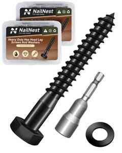 lot 12274 image: Nailnest (2Box) 516 x 2-12 Hex Head Lag Screws Bolts with Flat Washers, 24Sets Black 304 Stainless Steel 18-8 Heavy Duty 516 Lag Bolts for Wood with Hex Socket