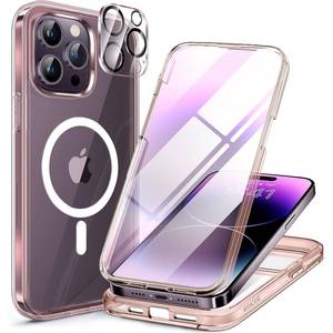 lot 12277 image: Miracase Magnetic for iPhone 14 Pro Case 6.1 inch, (Compatible with MagSafe) Upgrade Full-Body Clear Phone Bumper Case with Built-in 9H Tempered Glass Screen Protector, Magnetic Clear Pink