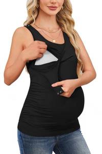 lot 12284 image: OUGES 2026 Womens Maternity Nursing Tank Tops Summer Scoop Neck Ruched Side Sleeveless Maternity Breastfeeding Shirts Pregnancy Must Haves Maternity Clothes (Black,L)