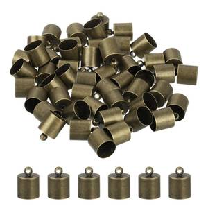 lot 12291 image: uxcell 50Pcs Leather Cord End Caps, 10mm OD Column Barrel Terminators for DIY Making Leather Bracelets Tassels, Bronze Tone