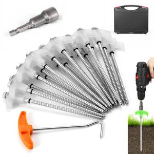 lot 12295 image: TianFan 20 Pack Screw in Tent Stakes Heavy Duty with Storage Box & Hex Heads Driver & Peg Puller, 8 Ground Anchor Screw in with Glow-in-Dark Heads, Metal Threaded Tent Spikes for Camping, Grassland