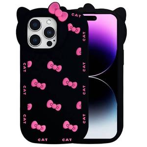 lot 12304 image: Cute Case for iPhone 15 Pro Max 6.7, Black Kawaii Funny 3D Bow Cartoon Silicone Cat Phone case, Soft Shockproof Classic Cellular Protective for Women Girls, and Kids (Black, for iPhone 15 Pro Max)