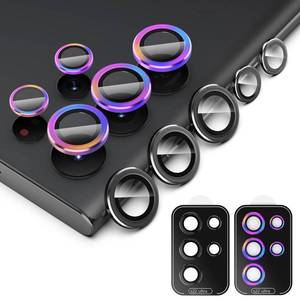 lot 12306 image: Simpeak 2 Pack Individual Camera Lens Protector Compatible with Samsung Galaxy S22 Ultra 5G 2022, 9H Tempered Glass Camera Cover Metal Ring for S22 Ultra Installation Tray, BlackColorful