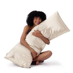 lot 12319 image: Bedsure Body Pillow Cover 20x54 Inches - Beige Satin Similar to Silk Pillowcase for Hair and Skin, Cooling and Silky Long Body Pillow Pillowcase with Envelope Closure, Gifts for Women Men