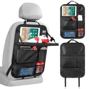 lot 12342 image: LUCMO Car Backseat Organizer with Tablet Holder,6 Storage Pockets Car Storage Organizer with Foldable Food Tray,Protectors Kick Mats Travel Accessories-Black