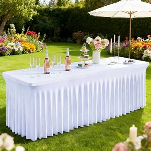 lot 13888 image: FAVE 2 Pack White Table Cloth Rectangle 6ft Table Cover Fitted Design Tables Covers for Spring Party,Outdoor, Wedding, Banquet & Parties(White, 30x72 Inch2 Pack)