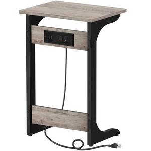 lot 13902 image: TUTOTAK C Shaped End Table with Charging Station, Side Table, Couch Table for Small Spaces, Tv Tray Table with 2 USB Ports and Outlets, Living Room, Bedroom TB01BG044