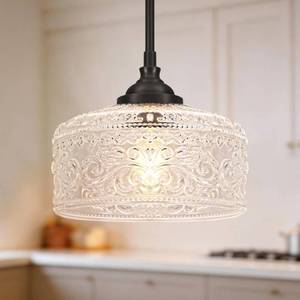 lot 13905 image: Black Vintage Pendant Lights Kitchen Island, Adjustable Height Kitchen Island Lighting, Bathroom Pendant Light with Clear Glass Shade- Dual Mount Ceiling & Hanging Fixtures with 90° Swivel for Decor