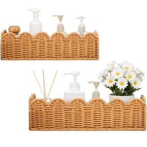 lot 13910 image: Ripeng 2 Pcs Scalloped Hanging Shower Caddy, Wicker Wall Bathroom Shelves, Waterproof Shower Shelves for Cosmetics, Toiletries Organization and Storage, Rattan Wall Rack for Bathroom Decor