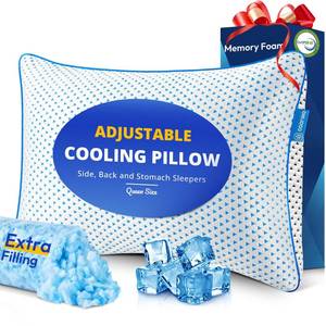 lot 13917 image: Cooling Gel Memory Foam Pillow Queen Size for Sleeping 1 Pack, Thick Adjustable Firm Shredded Foam Bed Pillows for Side, Back, Stomach Sleepers, Soft Yet Support, Breathable, CertiPUR-US, College Dorm