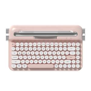 lot 13921 image: Ajazz AF84 Wireless Membrane Silent Typewriter Keyboard, Bluetooth2.4G Dual-Mode Connection, Cute Retro Aesthetic Design with Integrated Stand for Tablet, Phone, PC and WinMacAndroid Pink