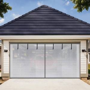 lot 13922 image: HBlife Privacy Garage Door Screen for 1 Car Garage, 13x8FT Heavy Duty Magnetic Garage Screen Door Mesh, Hands Free Retractable Garage Net Screen with 6 Roll Up Starps and 30 Magnets, Silver Grey