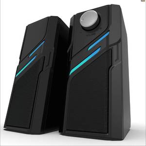 lot 14093 image: LENRUE Computer Speakers for Desktop PC with Easy Knob, Clear Powerful Sound, Touch Lights, Plug and Play for Computer Desktop PC, Monitors, Laptop (USB & AUX)