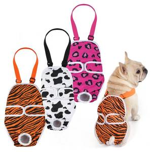 lot 14103 image: Avont 3 Pack Frenchie Dog Diapers Female, Washable Reusable Girl Doggie Pants for Period Heat Cycle, Full Body Cover Onesie with Adjustable Straps -TigerCowLeopard M
