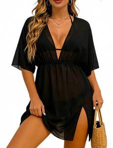 lot 14105 image: Rioofinx Women Sheer Swimsuit Cover Ups Sexy Beach Dress Swimwear Coverup for Summer Vacation Black XL