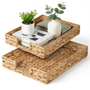 lot 14117 image: 2 Pcs A4 File Tray, Water Hyacinth Desk Basket, Wicker Paper Tray File Baskets, Woven Letter Size Documents Trays, Magazine Files Storage Basket Organizer Bin for Office, Toilet, Desk