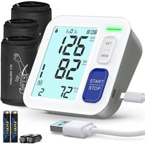 lot 14125 image: Blood Pressure Machine Upper Arm, 3 Size Cuffs Included, Small 7-9, Medium 9-17 and Extra Large XL Cuff 13-21, Accurate Automatic Digital BP Monitor Home Use, Large Backlit LCD, 3 Users