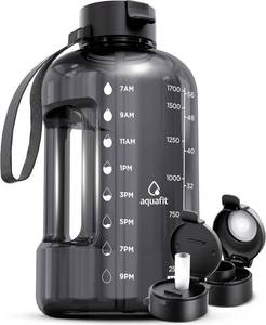 lot 14138 image: AQUAFIT 64 oz Water Bottle with Time Marker - Straw & Chug Lid - BPA Free Half Gallon Gym Water Bottle with Handle - Big Gallon Jug (Gray, 64 Ounces)