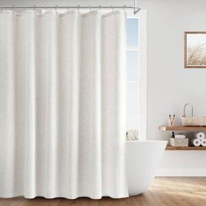 lot 14145 image: Naturoom Boho Linen Shower Curtain 72 Inch Length Country Farmhouse Cottage Bath Decor Shower Curtains Neutral Cloth Weighted Textured Fabric Bath Curtain,72x72