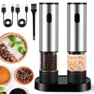 lot 14146 image: JXAVO 2 Pack Electric Salt and Pepper Grinder Set, Salt and Pepper Shakers with LED Light, USB C Dual Charging Base, Adjustable Coarseness, One-Hand Operation, Large Capacity for Kitchen, Dining & BBQ