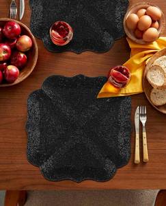 lot 14149 image: RIANGI Beaded Placemats for Dining Table - Pack of 2 Measure 13 Inches Beaded Christmas Placemats Round for Gathering, Occasional Decoration and Family Parties Celebrations - Black