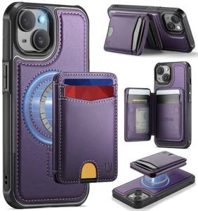 lot 14151 image: Usroom for iPhone 14 Wallet Case Compatible with Magsafe, Magnetic RFID Blocking Card Holder Kickstand 2 in 1 Detachable Case for iPhone 14 6.1, Purple