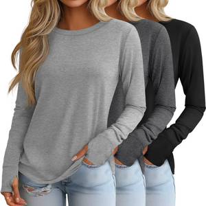 lot 14161 image: Huukeay 3 Pack Womens Long Sleeve Shirts with Thumb Holes, Cotton Casual Crew Neck Tunic Tops Fall Loose Y2k Trendy Outfits(Black, Dark Gray, Light Gray,Medium)