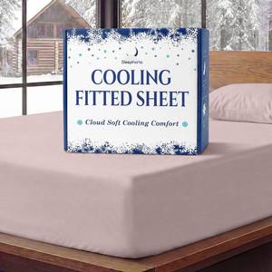 lot 14164 image: SLEEPHORIA Cooling Fitted Sheet Queen Size - 1 PC BreezeWeave Cooling Sheets for Hot Sleepers & Cool Rest w 16 in Deep Pocket - Corner Straps, Cloud Soft, Ultra Durable - 57 x 77 in (Light Pink)
