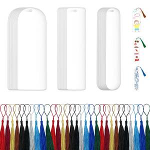lot 14177 image: 30PCS Acrylic Bookmark Blanks with Colorful Tassels �� Clear Acrylic Bookmarks for DIY Crafts, Custom Painting & Vinyl Projects, Transparent Rectangle & Round Bookmark Blanks for Gift Tags (3 Shapes)