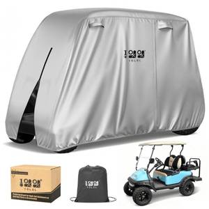 lot 14184 image: 10L0L Golf Cart Cover 2442 Passenger for Yamaha EZGO Club Car, Heavy Duty 420D Waterproof Windproof Durable Oxford Golf Cart Cover with 3 Zipper Doors for All-Weather Protection - Sliver