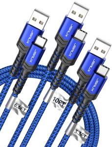 lot 14187 image: JSAUX USB C Cable Fast Charging 3-Pack(10ft6.6ft3.3ft), USB A to Type C Charger Cord for iPhone 1717e17 Pro17 Pro Max, iPhone 1616 Pro16 Pro Max, Samsung Galaxy S23 S22 S20, USB C Charger(Blue)