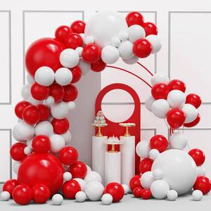 lot 14189 image: YMSZ Red and White Balloons Garland Arch Kit, 134pcs Red Balloon and White Balloons for Mothers Day, Valentines Day, Birthday, Wedding, Christmas Party Decorations