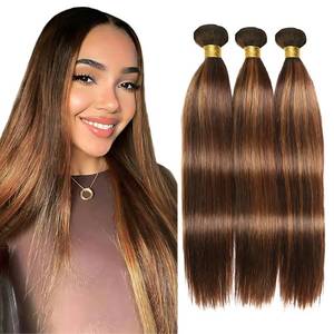 lot 14205 image: ZCMYVINND P430 Highlight Brown Straight Bundles 22 24 26 Inch Double Weft Unprocessed Brazilian Virgin Hair Weave 3 Bundles Chocolate Brown Bundle Human Hair Extensions Bundle Silky Soft for Woman