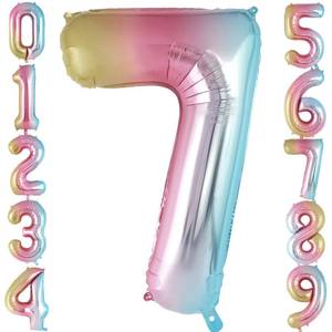 lot 14211 image: Rainbow Gradient Number 7 Balloon, 40 Inch Big Large Foil Number Balloons, Giant Mylar Number 7 Balloons for 7 Year Old Birthday Party Decorations Supplies Anniversary Celebration